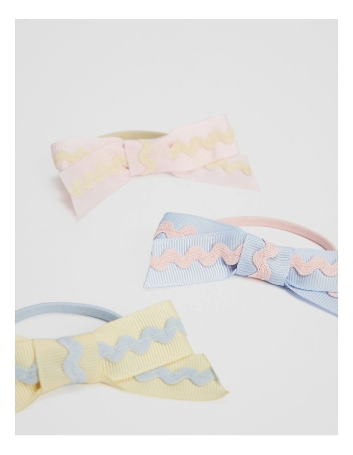 Ric Rac Bow Pack Of 3 in Bluebell Multi image 2