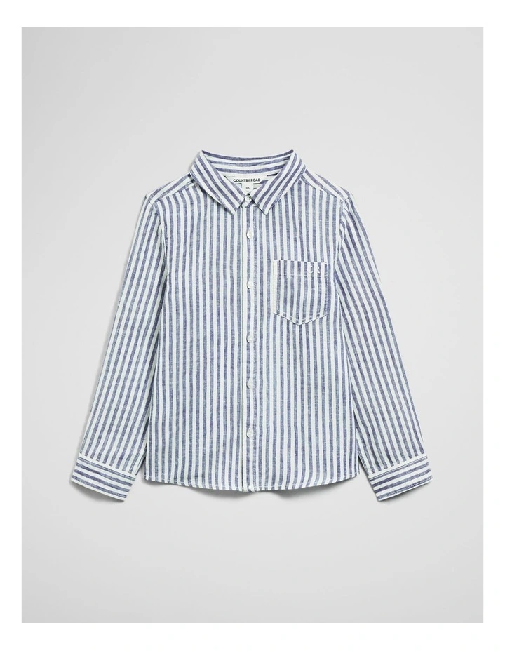 Long Sleeve Linen Shirt in Navy Stripe image 1