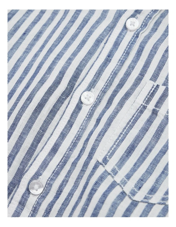 Long Sleeve Linen Shirt in Navy Stripe image 2