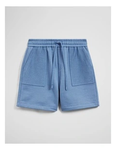 Australian Cotton Pocket Detail Sweat Short in Pacific Blue