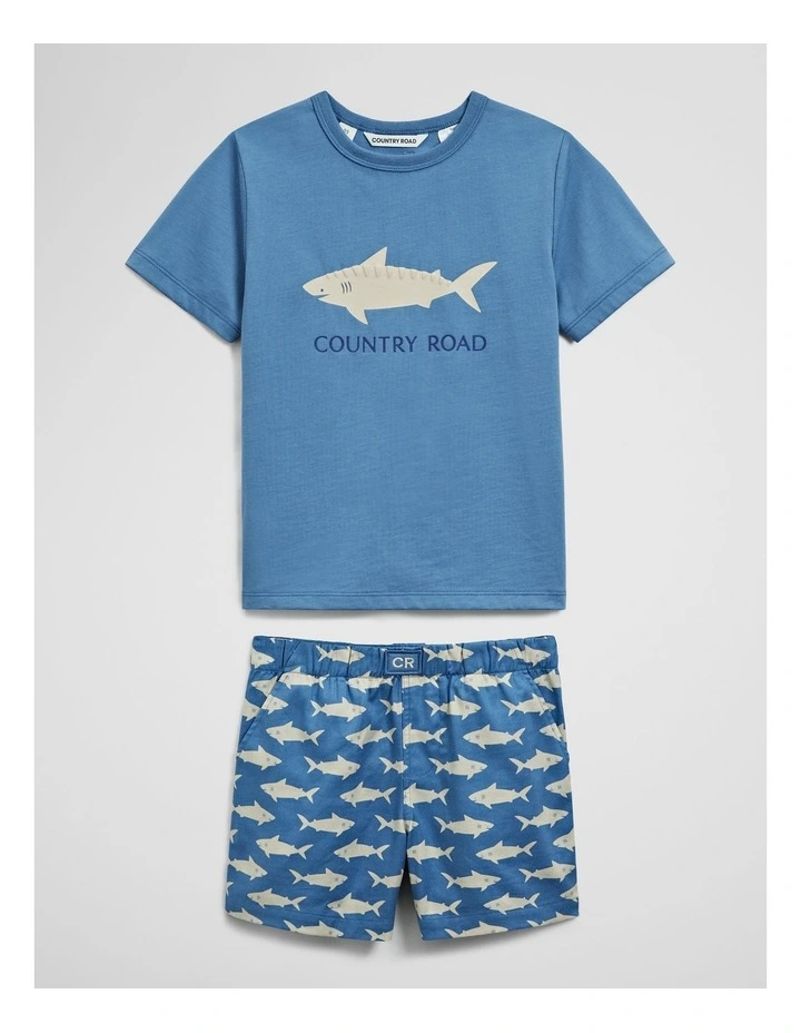 Short Sleeve Shark Pyjama Set in Pacific Blue image 1