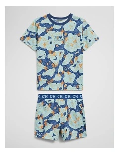 Short Sleeve Jungle Pyjama Set in Multi Print