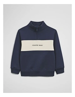 Panelled 1/4 Zip Sweat in Navy