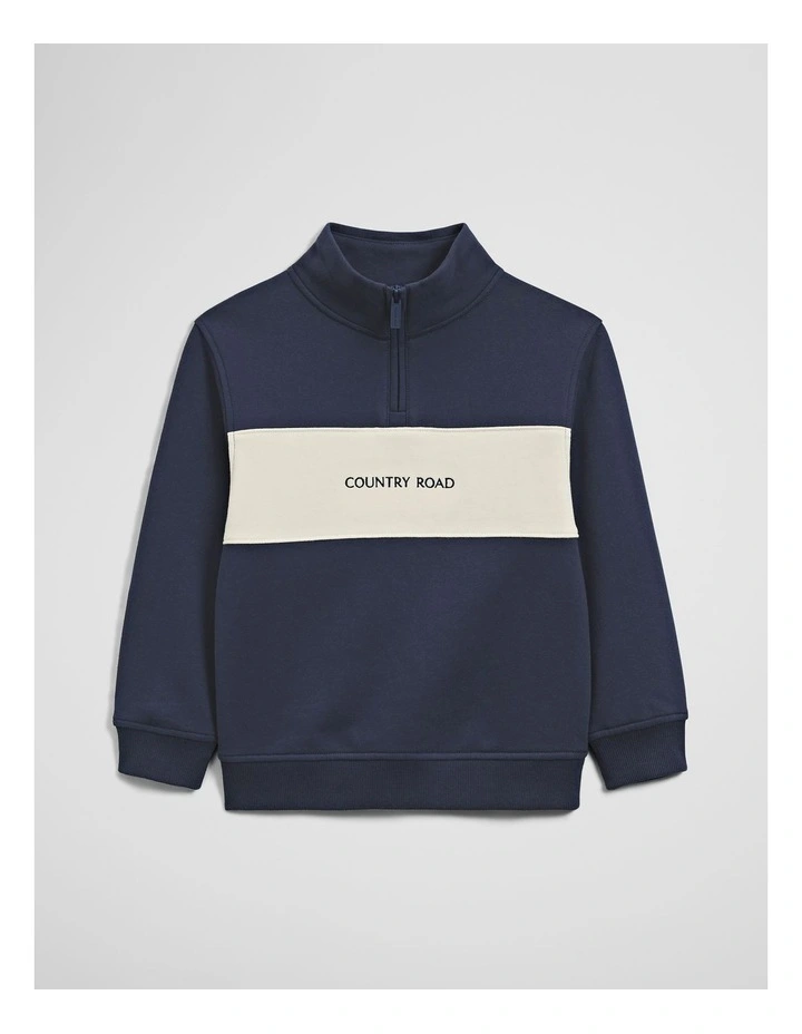 Panelled 1/4 Zip Sweat in Navy image 1