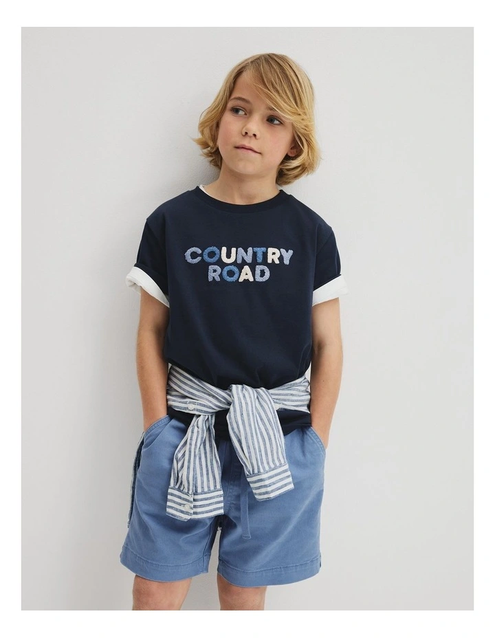Australian Cotton Short Sleeve Boucle T-shirt in Navy image 1