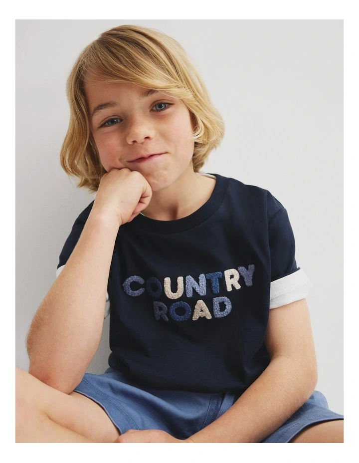 Australian Cotton Short Sleeve Boucle T-shirt in Navy image 3