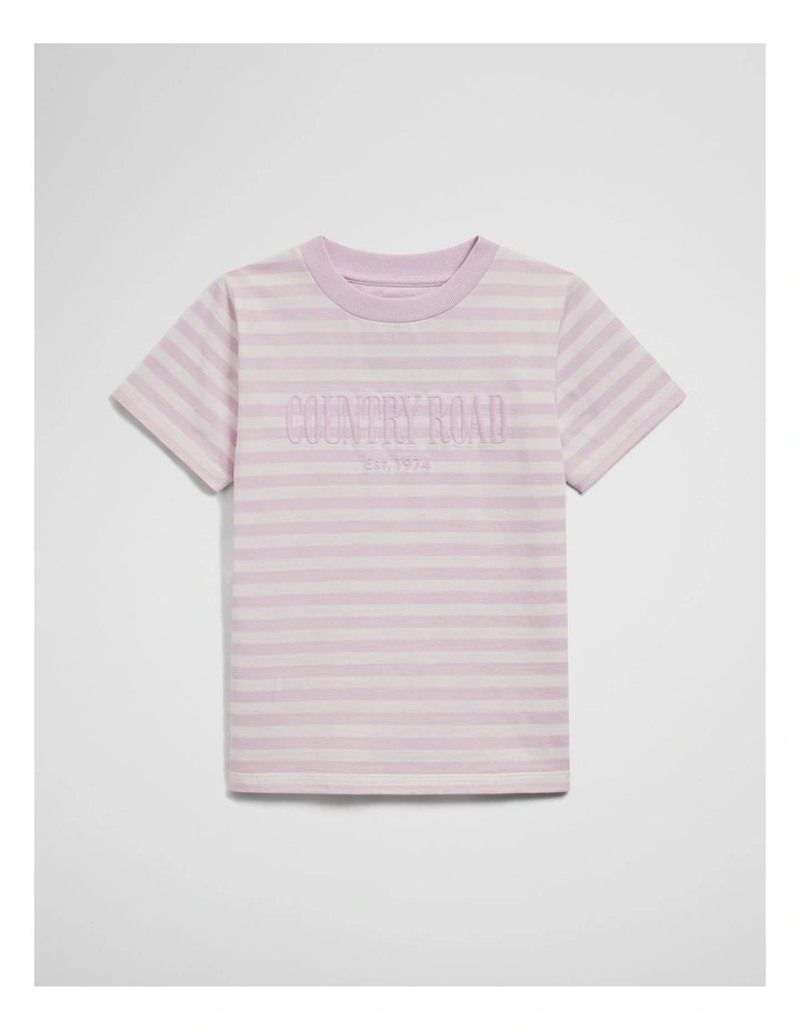 Australian Cotton Short Sleeve Heritage T-shirt in Lavender Fog Stripe image 1