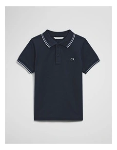 Short Sleeve Logo Polo in Navy