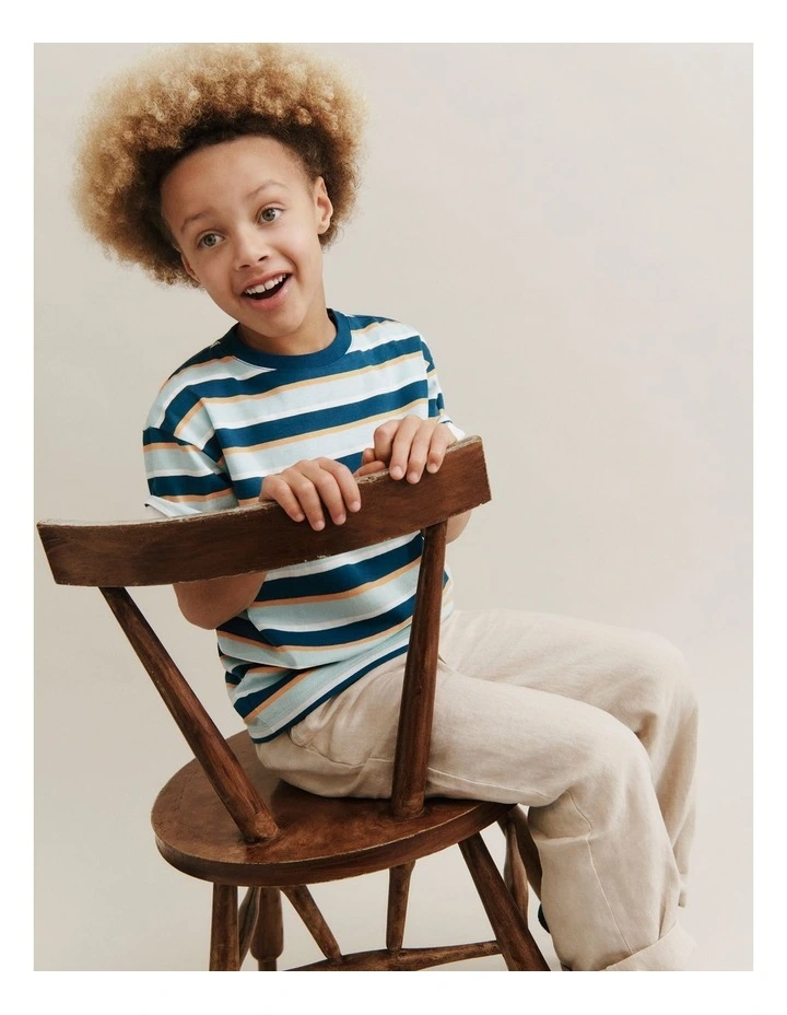 Oversized Stripe Short Sleeve T-shirt in Bold Blue Stripe image 2