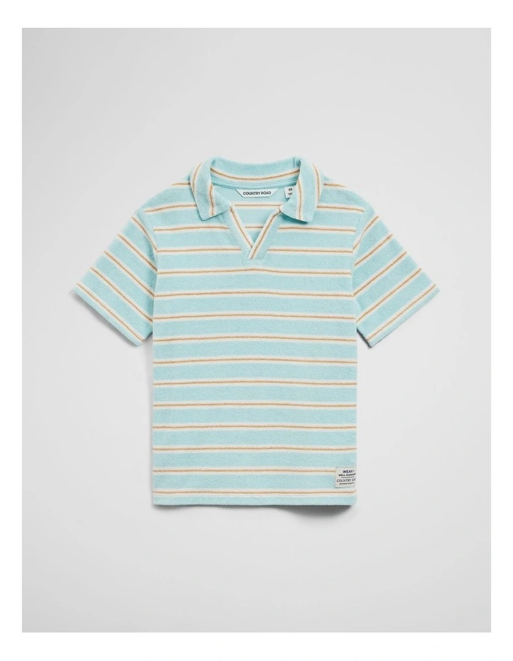 Short Sleeve Relaxed Terry Polo in Reef Blue Stripe image 2