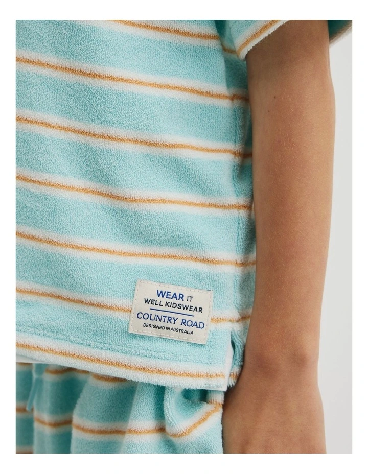Short Sleeve Relaxed Terry Polo in Reef Blue Stripe image 3