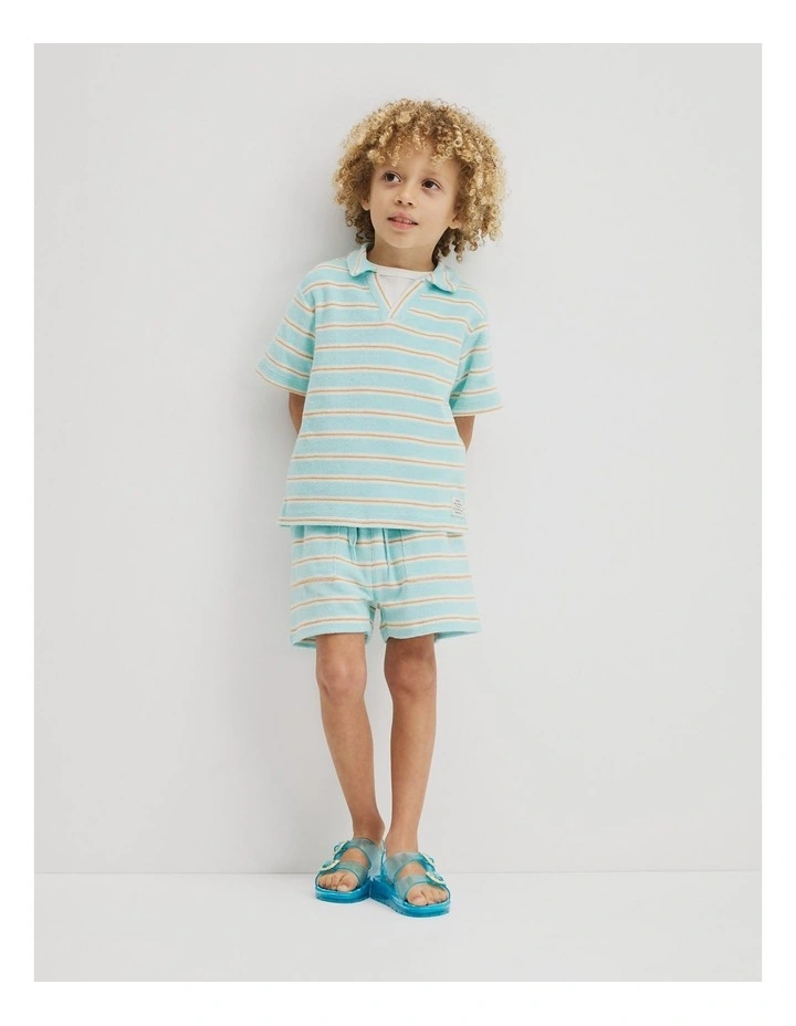 Short Sleeve Relaxed Terry Polo in Reef Blue Stripe image 4