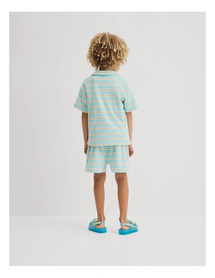 Short Sleeve Relaxed Terry Polo in Reef Blue Stripe image 5