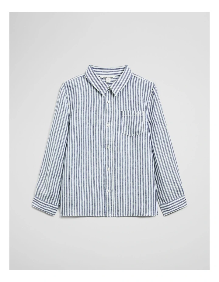 Teen Long Sleeve Linen Shirt in Navy Stripe image 3