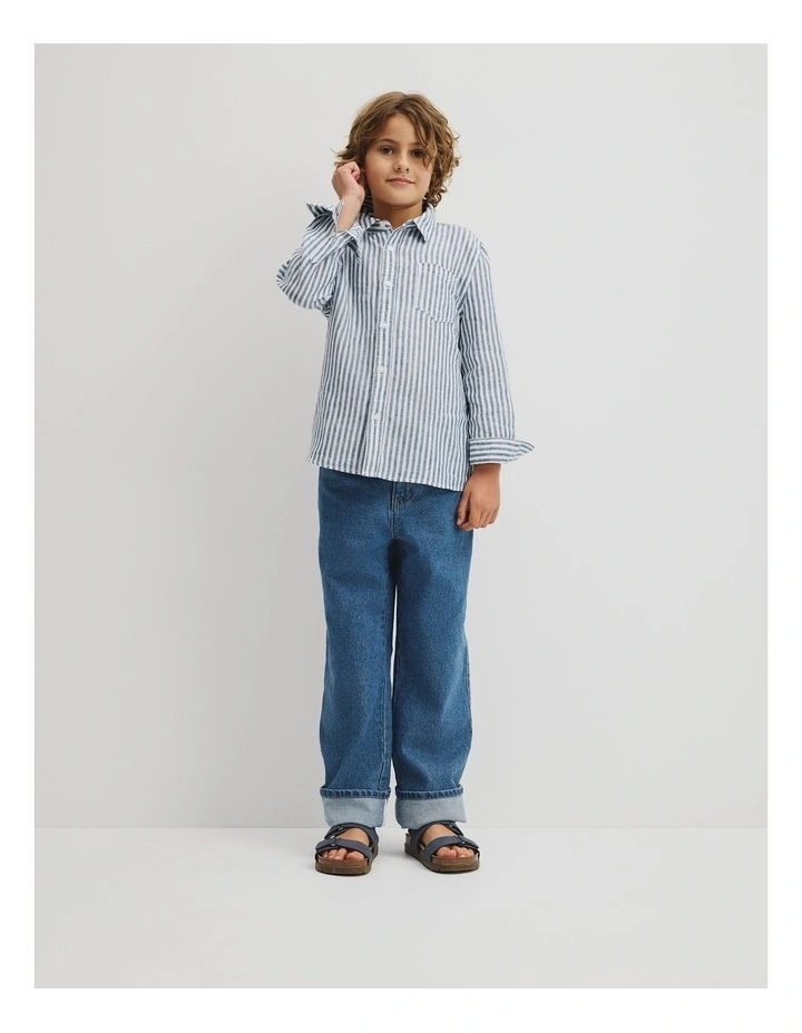 Teen Long Sleeve Linen Shirt in Navy Stripe image 5
