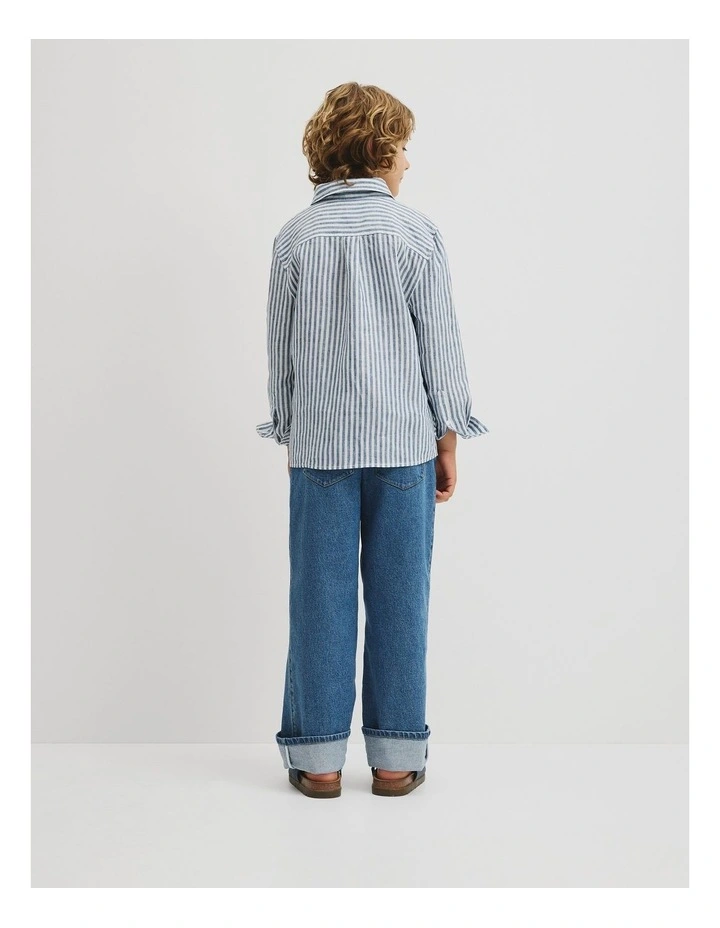 Teen Long Sleeve Linen Shirt in Navy Stripe image 6