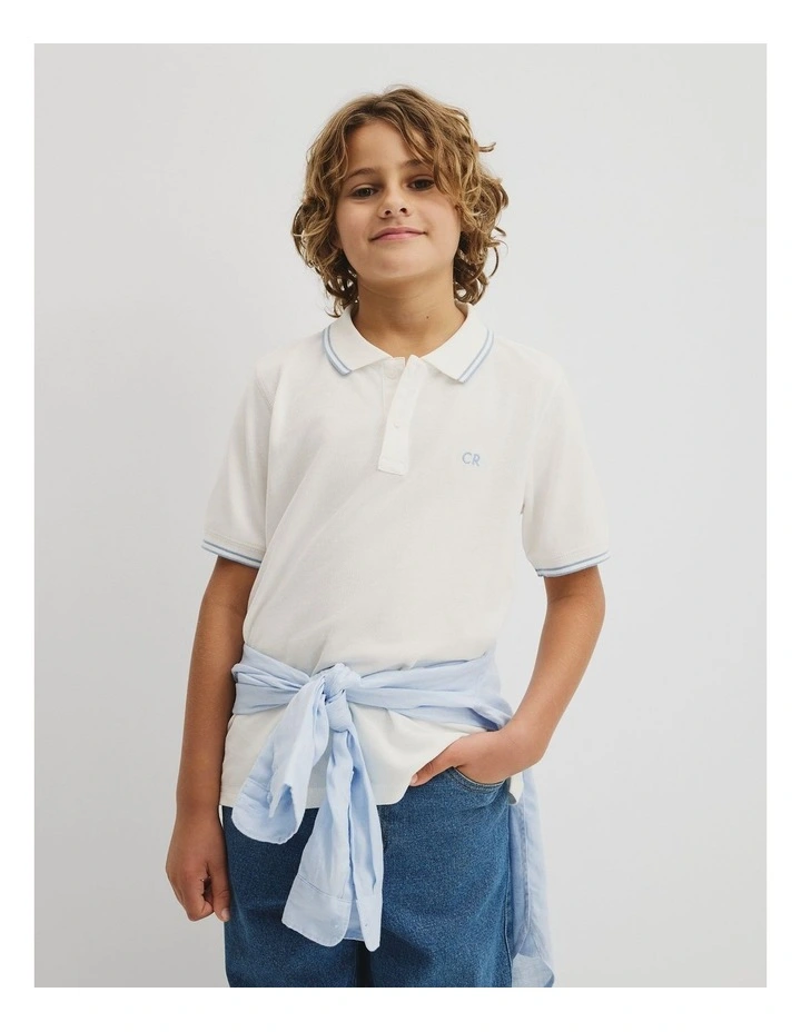 Teen Short Sleeve Logo Polo in Marshmallow image 1