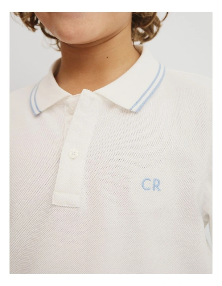 Teen Short Sleeve Logo Polo in Marshmallow image 3