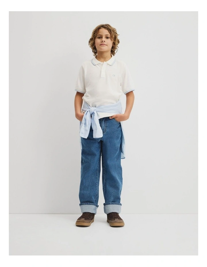Teen Short Sleeve Logo Polo in Marshmallow image 4
