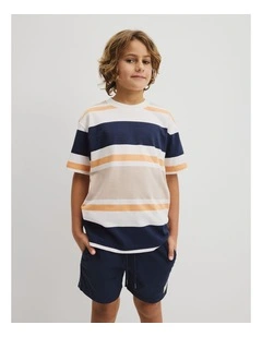 Teen Relaxed Fit Stripe Short Sleeve T-shirt in Bold Blue Stripe