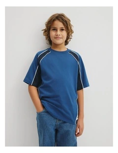 Teen Relaxed Fit Spliced T-shirt in Bold Blue