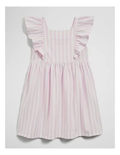 Sleeveless Frill Jersey Dress in Cloud Pink Stripe