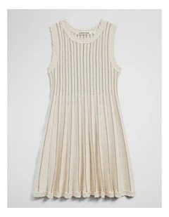 Sleeveless Scallop Knit Dress in Stone