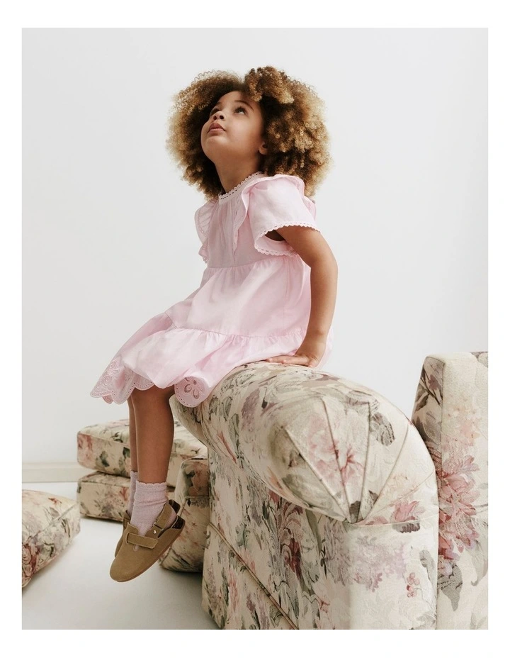 Short Sleeve Tier Cutwork Dress in Cloud Pink image 2