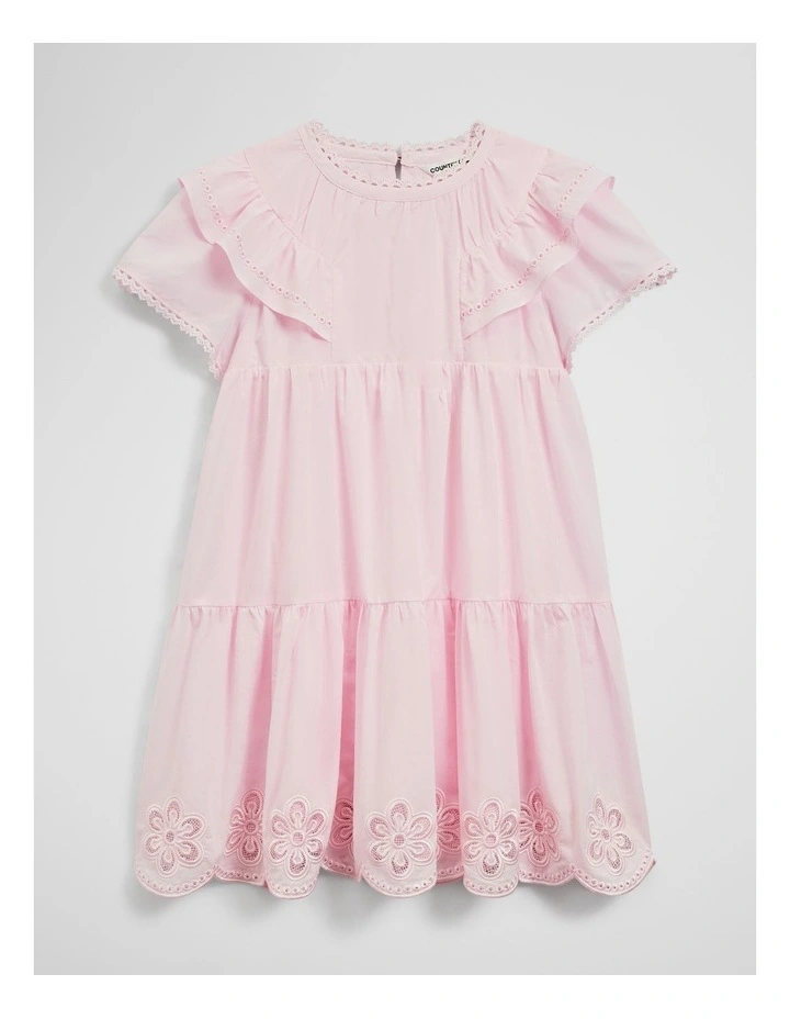 Short Sleeve Tier Cutwork Dress in Cloud Pink image 3