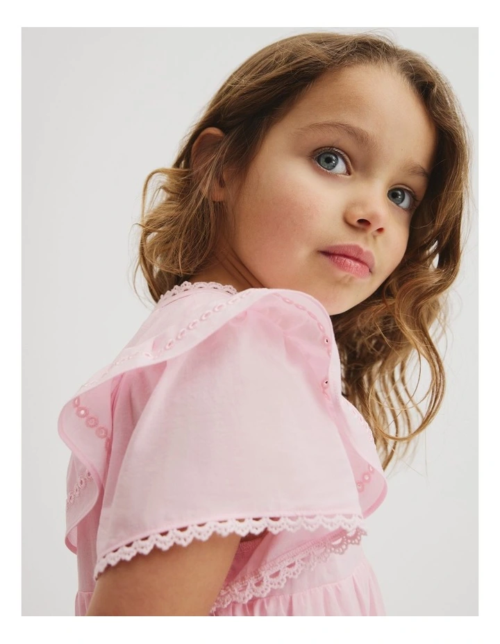 Short Sleeve Tier Cutwork Dress in Cloud Pink image 4