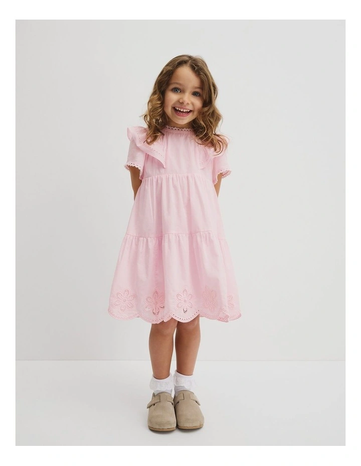 Short Sleeve Tier Cutwork Dress in Cloud Pink image 5