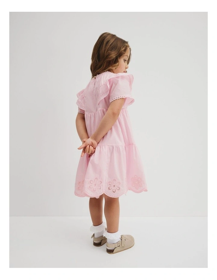Short Sleeve Tier Cutwork Dress in Cloud Pink image 6