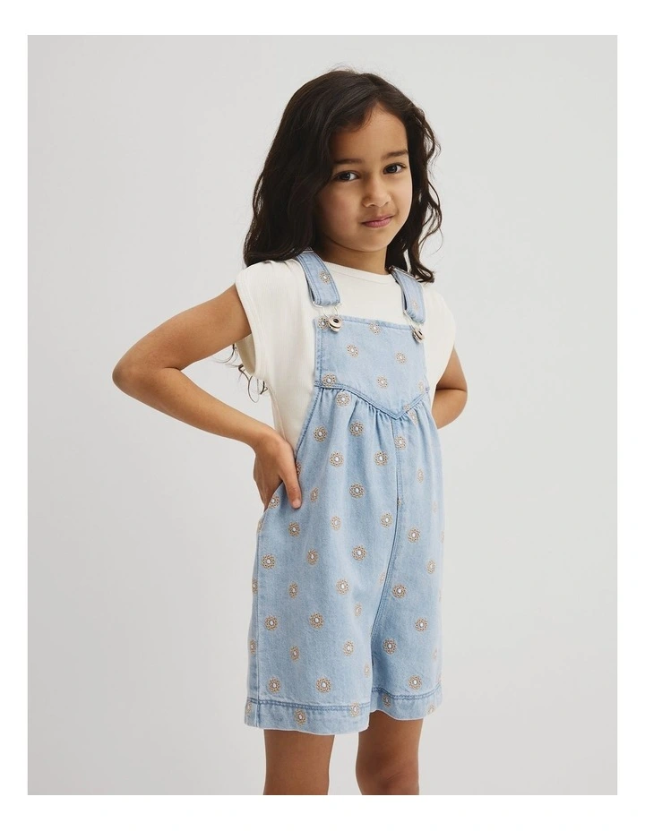 Embroidered Lyocell Overall in Sky Blue Wash image 1
