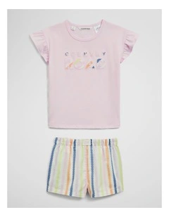 Short Sleeve T-shirt Sleep Set in Multi Stripe