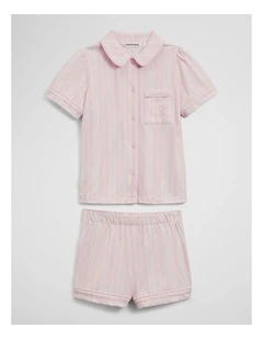 Short Sleeve Button Through Sleep Set in Pink Stripe
