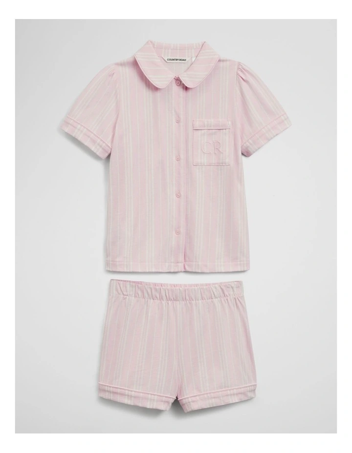 Short Sleeve Button Through Sleep Set in Pink Stripe image 1