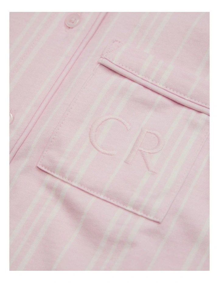 Short Sleeve Button Through Sleep Set in Pink Stripe image 2