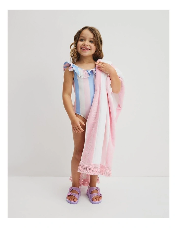 Sleeveless Frill Swimsuit in Blue Pink Stripe image 4