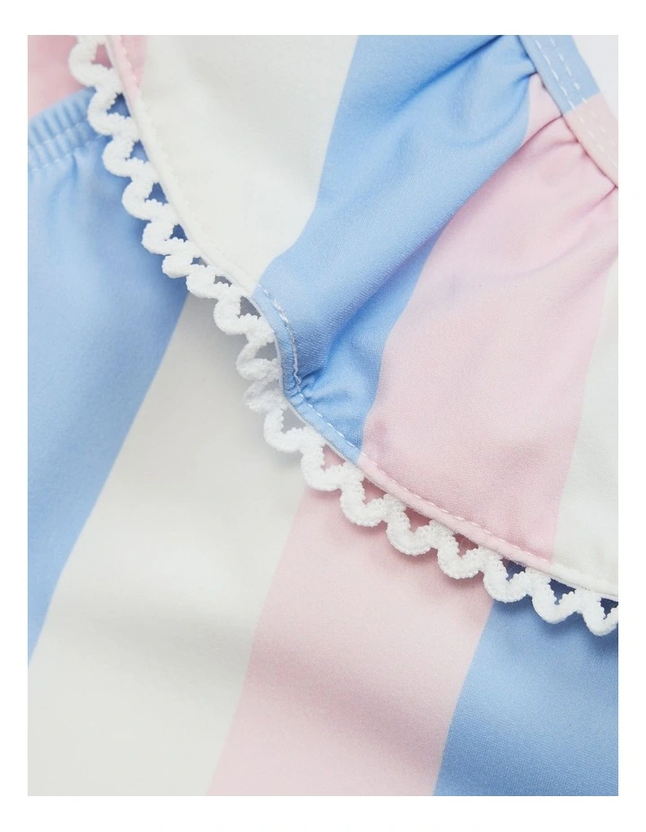 Sleeveless Frill Swimsuit in Blue Pink Stripe image 6