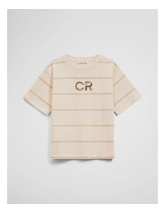 Short Sleeve Sequin Logo T-shirt in Stone Stripe