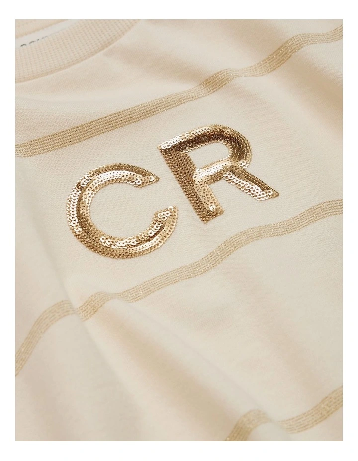 Short Sleeve Sequin Logo T-shirt in Stone Stripe image 2