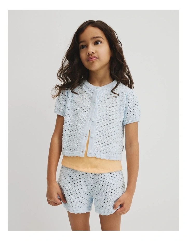 Short Sleeve Detail Knit T-shirt in Ice Blue image 1