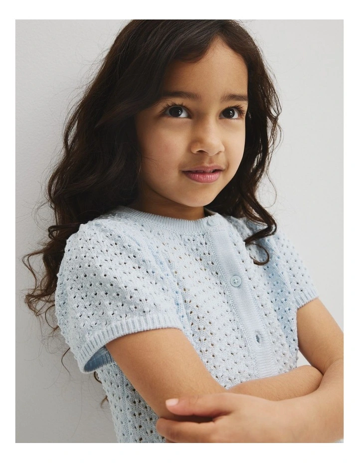 Short Sleeve Detail Knit T-shirt in Ice Blue image 3