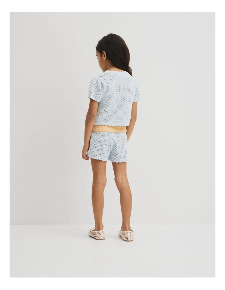Short Sleeve Detail Knit T-shirt in Ice Blue image 5