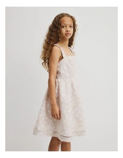 Teen Sleeveless Floral Print Dress in Stone
