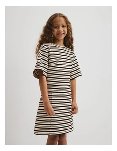 Teen Short Sleeve Stripe T-shirt Dress in Stone Stripe