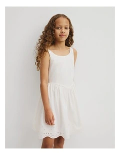 Teen Sleeveless Cutwork Mini Dress in Marshmallow