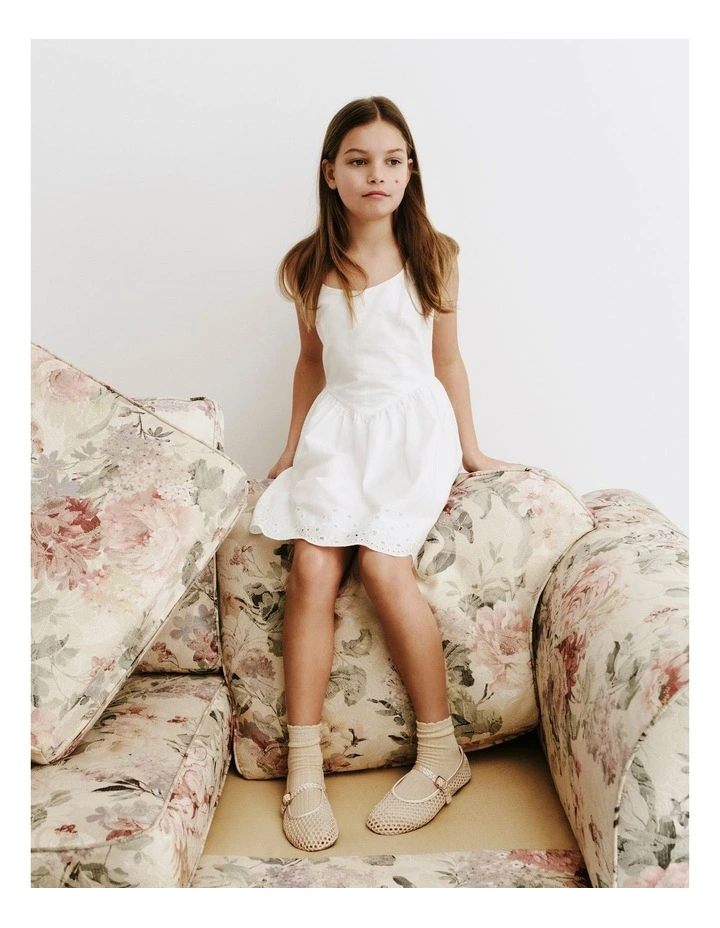 Teen Sleeveless Cutwork Mini Dress in Marshmallow image 2