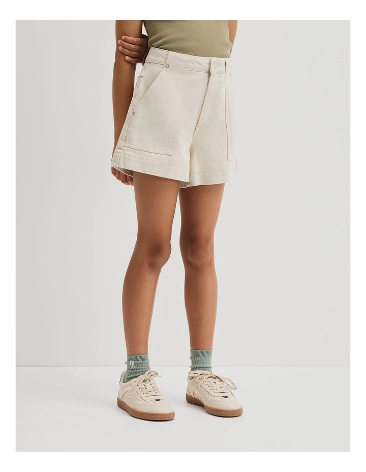Teen Denim Short in Ecru image 4