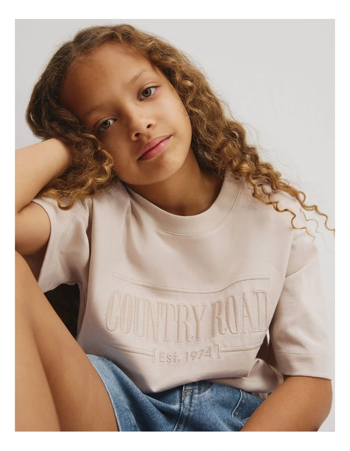Teen Australian Cotton Short Sleeve Relaxed Heritage T-shirt in Pebble image 3